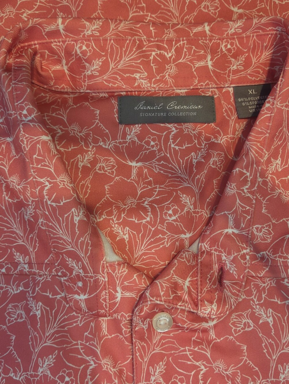 Daniel Cremieux XL Extra Large Coral Button-Down Polo with White Floral Print